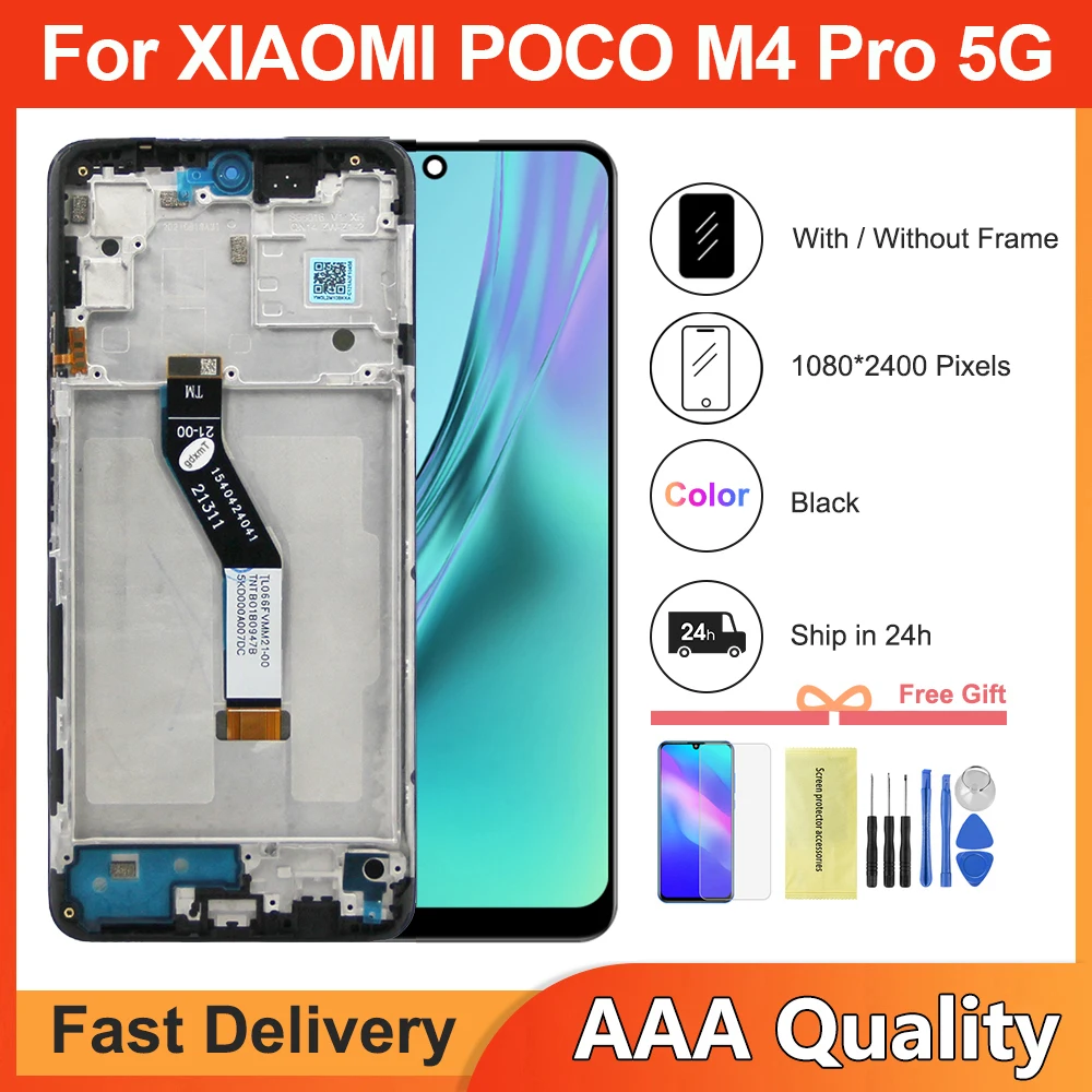 6.6 inch For Xiaomi Poco M4 Pro LCD Display Touch Screen Digitizer For Poco M4 Pro 5G 21091116AG MZB0BGVIN Screen With Frame