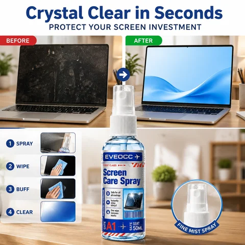 Compact Screen Care Spray 50ml, Travel Friendly Screen Cleaning Solution Removes Fingerprints for Mobile & PC Screens