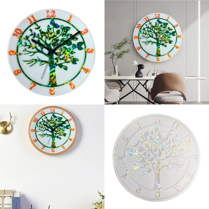 

Holographic Wall Hanging Clock Decorative Ornament Silicone Molds DIY Handmade Tree of Life Pendant Resin Mold Home Handicrafts