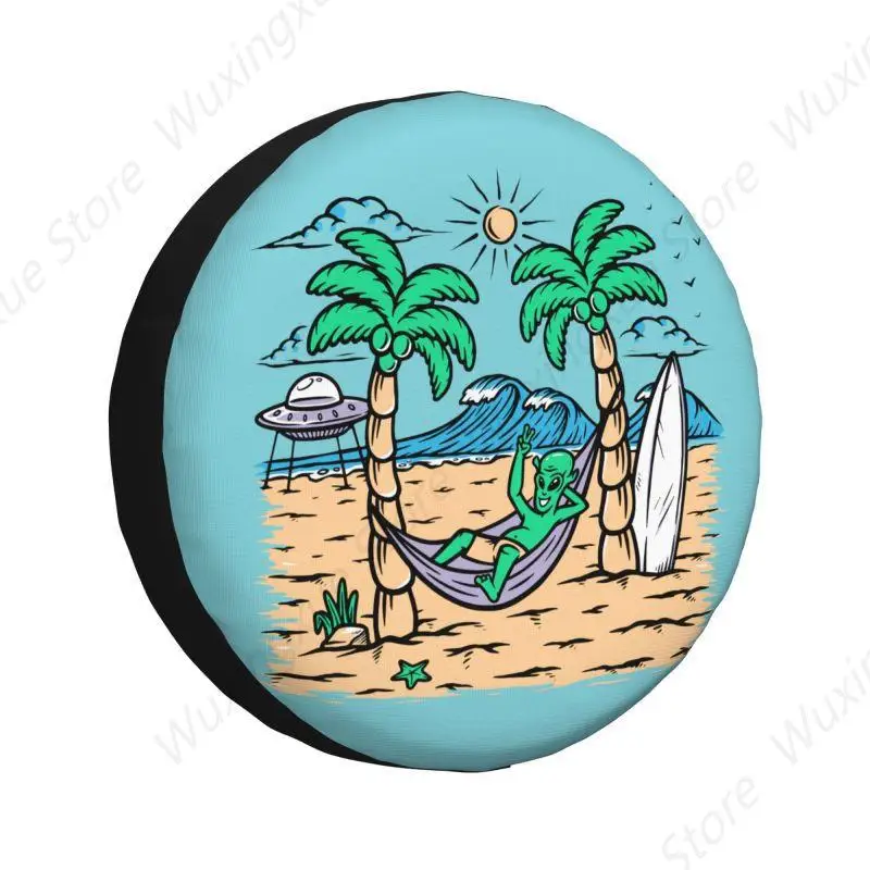 Custom Summer Beach Alien Surfing Spare Tire Cover for Grand Cherokee Jeep RV SUV Camper Surf Rider Car Wheel Protector Covers