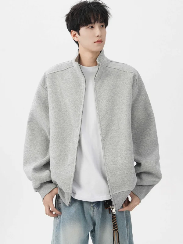 american-sle-heavyweight-stand-collar-jaet-men's-autumn-high-end-cleanfit-lazy-sle-ey-open-cardigan-sweatirt