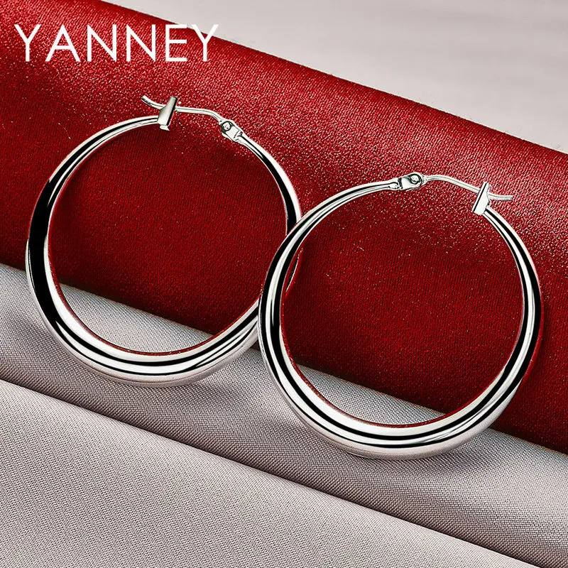 

S925 Sterling Silver 35MM Simple Glossy Hoop Earrings For Women Fashion Wedding Temperament Jewelry Accessories Gifts