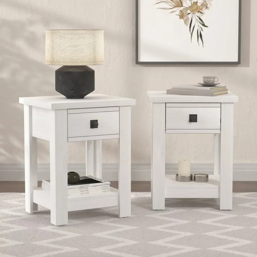 

Nightstand, Addison Farmhouse 1 Drawer Nightstands, Set of 2, White Nightstands