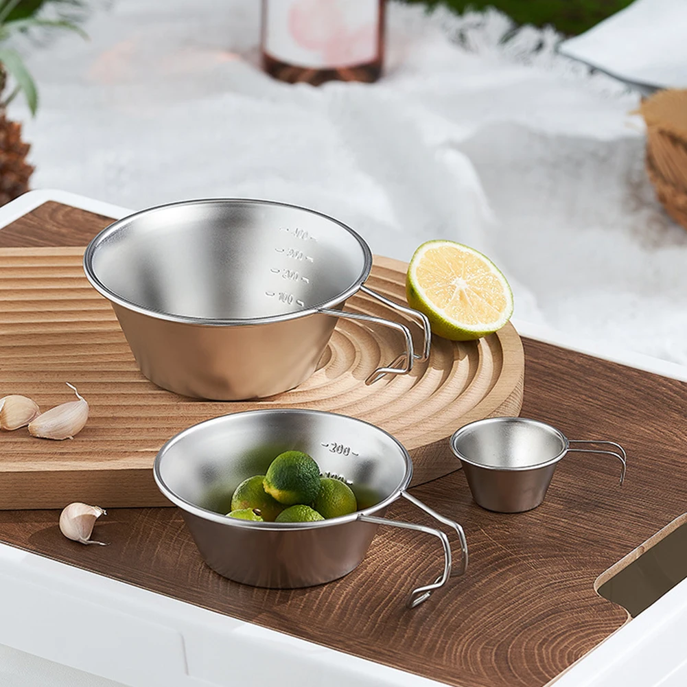 300ml/500ml Camping Water Cup Mug Stainless Steel Camping Bowl Lwith Handle Corrosion Resistant Hiking Picnic Cooking Equipment