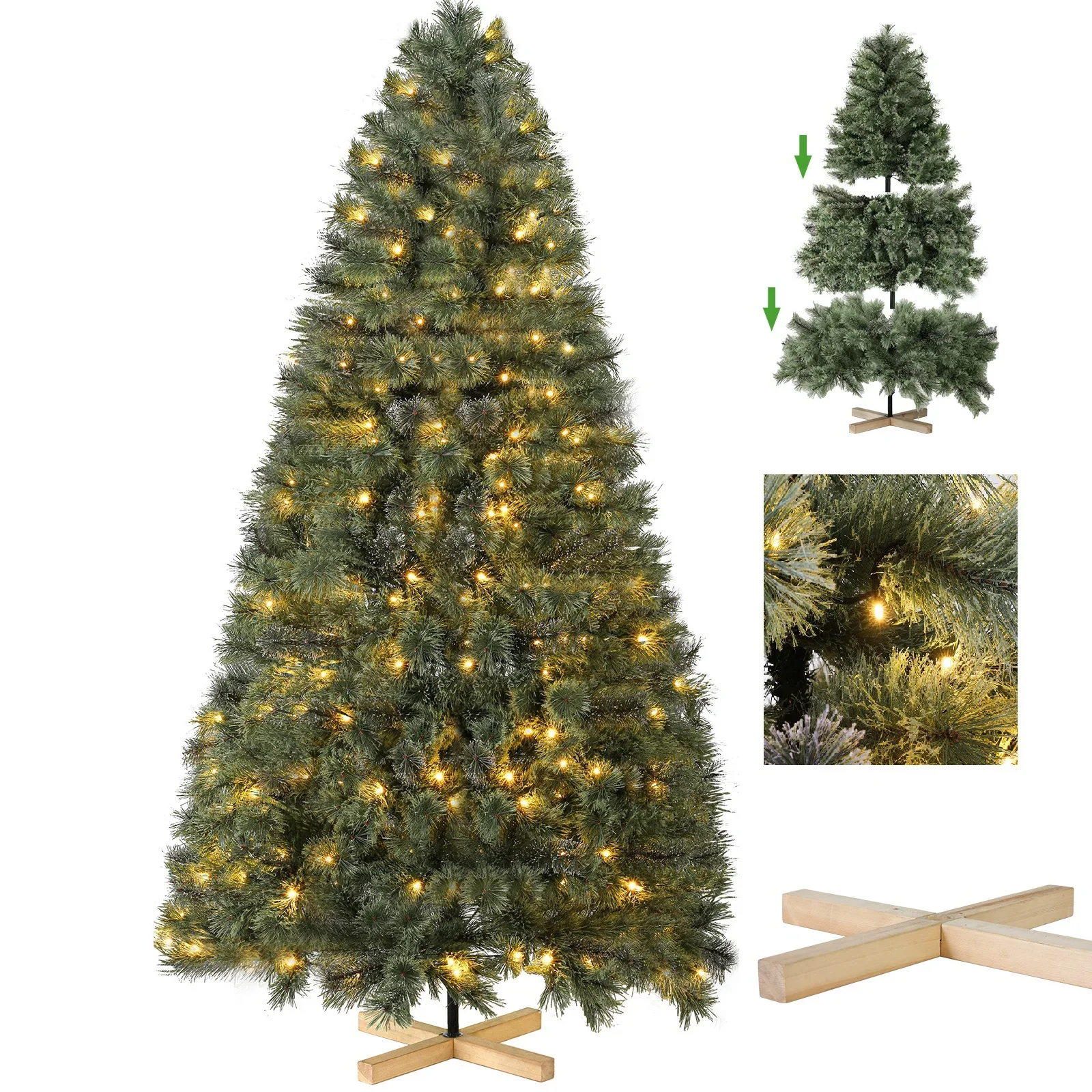 180/210cm Artificial Christmas Tree with LED Lighting/without Lights, Christmas Tree 510/600 Tips, PVC Material, & Wooden Stand