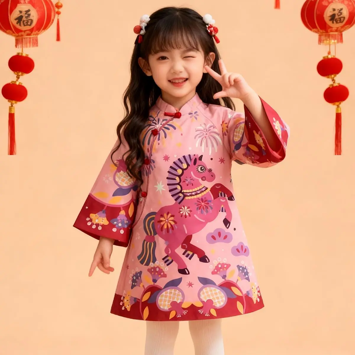 Sukienka w nowym chińskim stylu na zimę 2026 dla dziewczynek - inspirowana Qipao i Hanfu, suknia Tang, strój Cheongsam na Chiński Nowy Rok dla dzieci