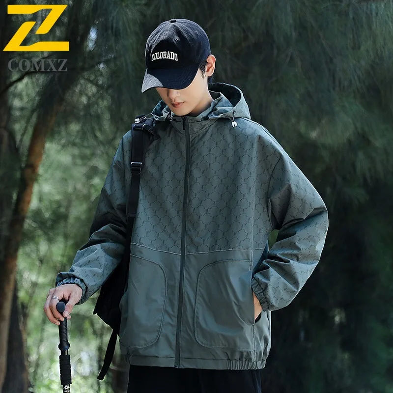 سترة COMXZ للرجال متعددة الوظائف خفيفة الوزن لتسلق الصخور في الهواء الطلق معطف متين بغطاء للرأس ملابس خريفية مقاومة للرياح في الشارع #2