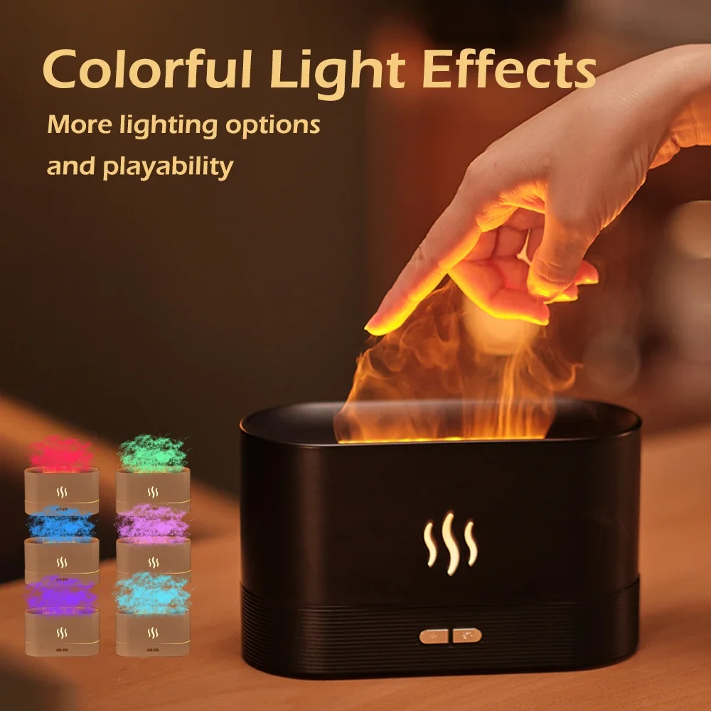 The latest RGB Flame Aromatic diffuser Humidifier USB desktop analog Light Aromatreatment Air Purifier Bedroom 7 color atomizer