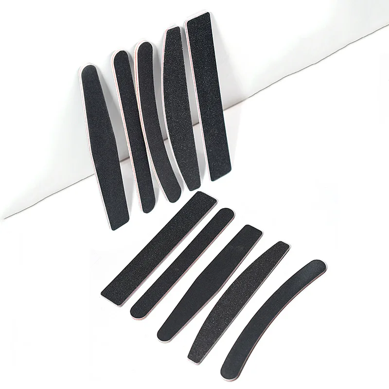 5/10Pcs Black Sanding Strips Nail File 100/180 Grit Double Sided Curved Nail Buffers Professional Manicure Nail Art Tools