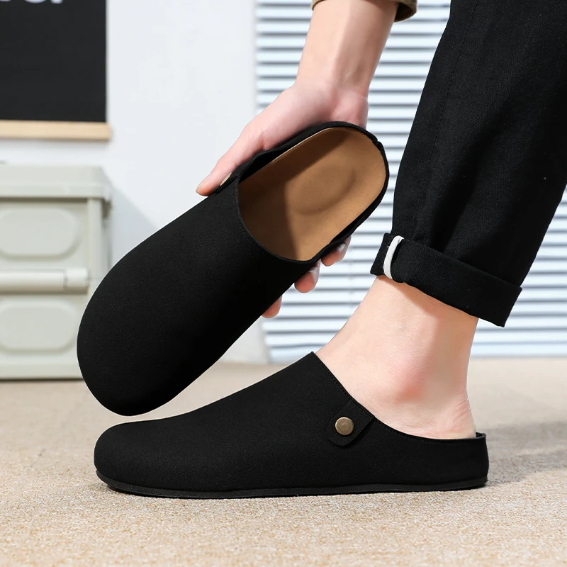 

Luxury Leather Half Shoes for Men Black Mules Backless Loafers Slippers Semi-Drag Casual Shoes Male Slides Outdoor Slip On Flats