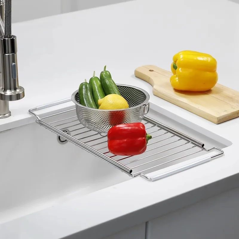 

Telescopic Stainless Steel Kitchen Drain Basket Sink Strainer Drain Over The Sink Kitchen Rack Dish Drying Rack