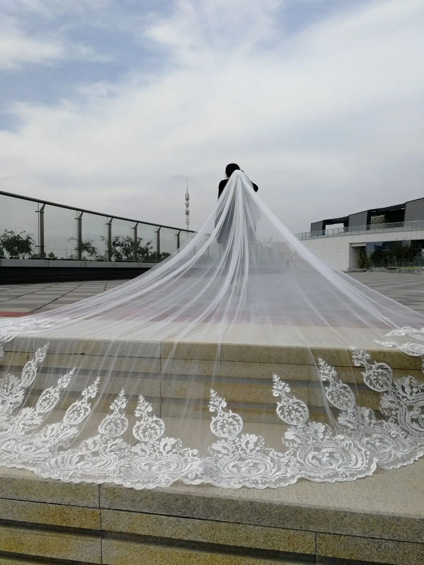 250-300 CM renda motif bunga kerudung pernikahan untuk pengantin Katedral putih panjang pengantin dengan sisir kerudung pengantin akoria cesurna lubne