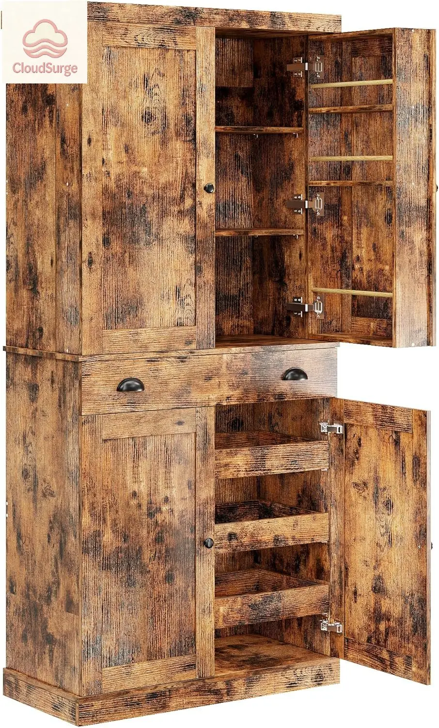 

Кухонный шкаф-буфет высотой 72 дюйма, отдельно стоящий, с выдвижным ящиком, выдвижной полкой и 6 подвесными полками для столовой