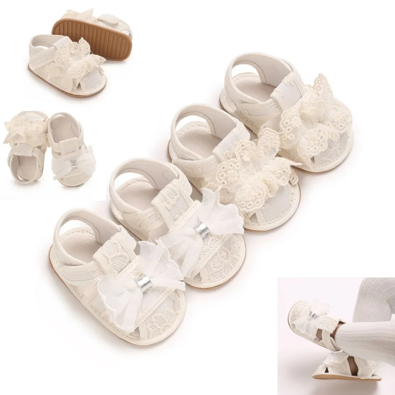 

Summer Cute Lace White Baby Girl Sandals Baby Shoes Bow Lace Rubber Sole Anti slip Shoes Suitable for Newborn Infants aged 0-18M