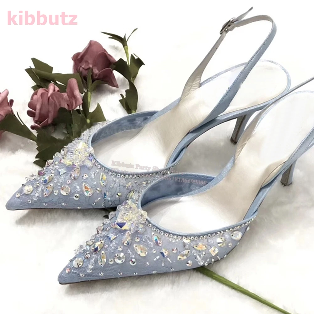 Crystal Single Pumps Pointed Toe Thin Heels Glossy Rhinestone Solid Color Fashion Elegant Sexy Party Wedding Women Shoes Newest