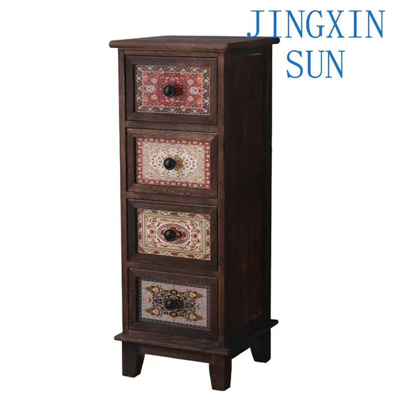Thickened solid wood retro chest cabinet, crevice cabinet, simple bedside table, drawer type storage cabinet, small cm narrow si