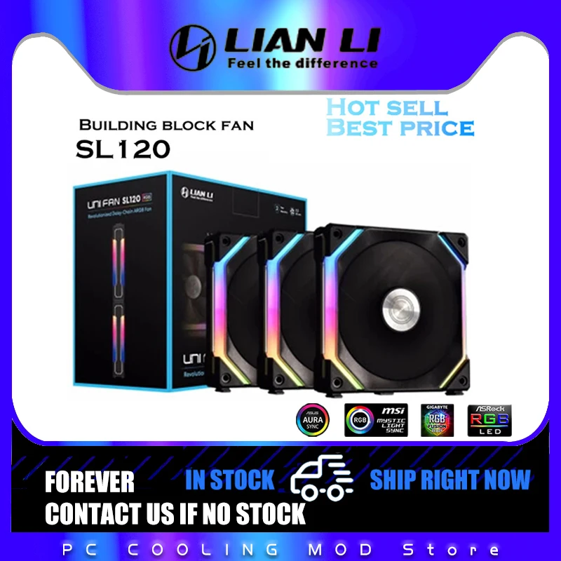 LIAN LI UNI FAN SL120 AL120 120MM RGB Fan Kit Modular Cable Free Software Smart PWM Control M/B 5V ARGB Black/White