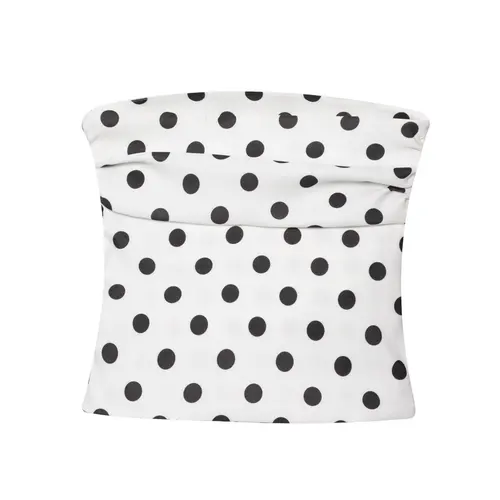 Imagen 2 del producto Zevity 2025 nuevas mujeres Sexy sin tirantes dibujo de lunares plisado blusa delgada femenina cremallera lateral camisas delgadas Blusas Chic Tops LS9264