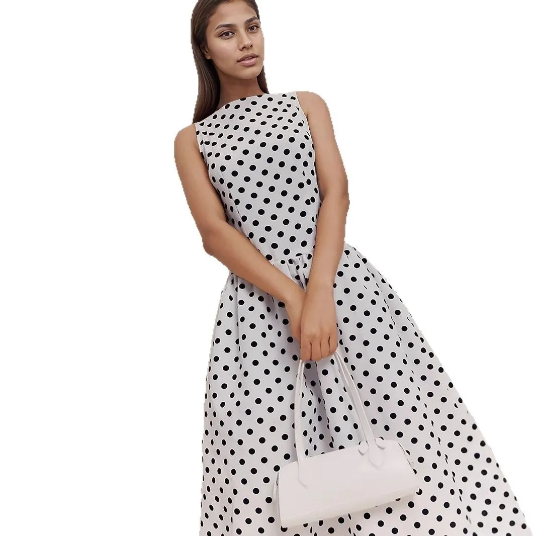 

Retro sleeveless women's dress, polka dot long dress, French elegant women's clothing summer new style 2025