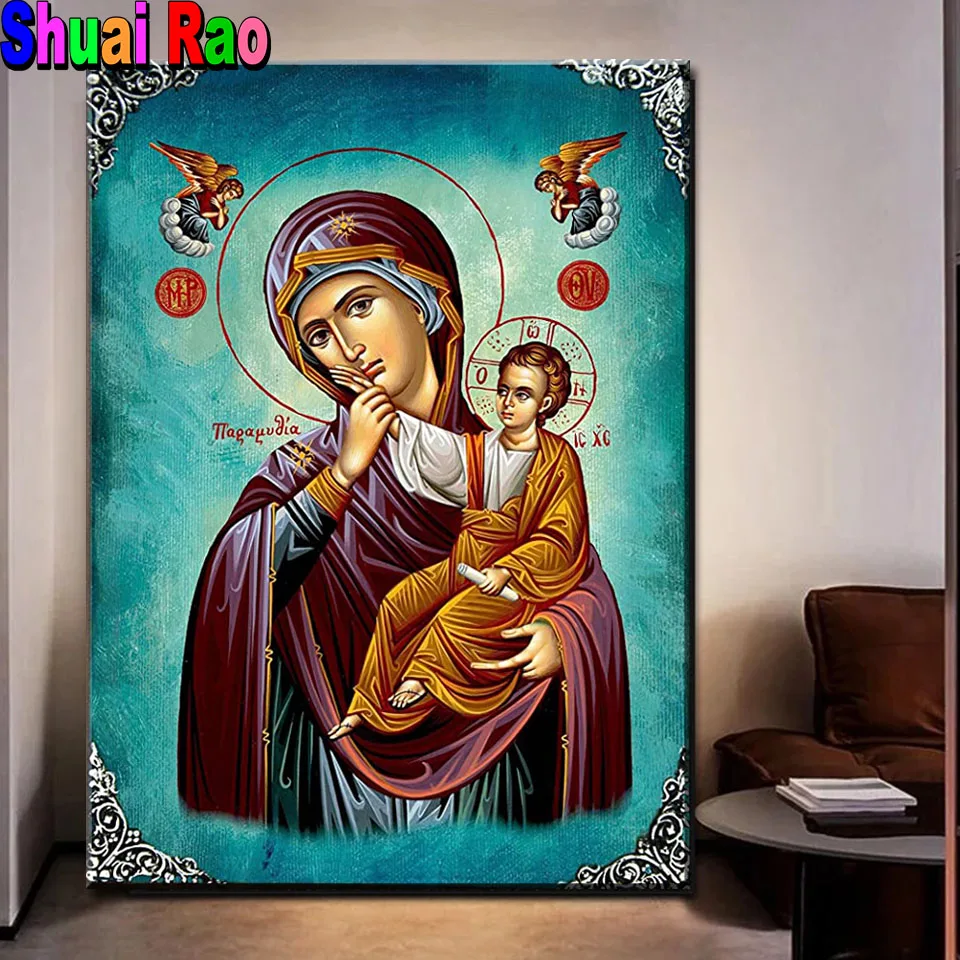 Virgin Mary Diamond Mosaic Greek Christian Orthodox Icon of Theotokos Mother of God Byzantine Diy Diamond Painting Rhinestones