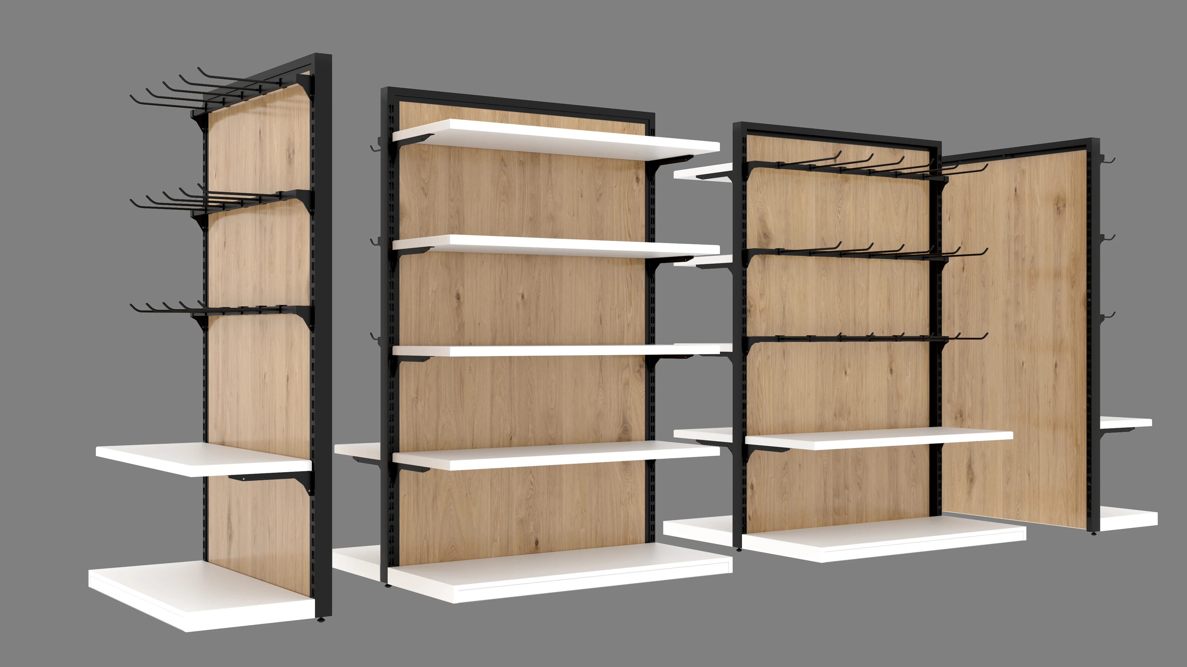 Custom.Customized Steel Frame Grocery Store Display Rack Wooden Flat Back Panel Supermarket Shelf