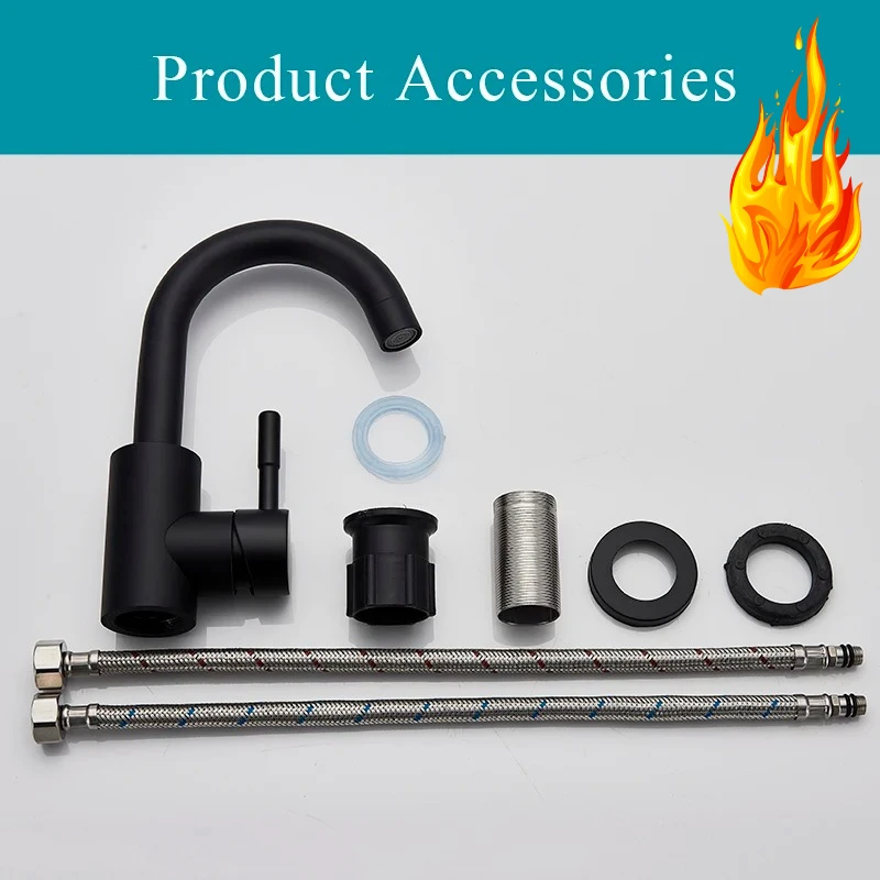 Grifo de lavabo Shinesia negro mate, grifo mezclador frío/caliente de acero inoxidable para lavabo de recipiente, grifo de baño moderno