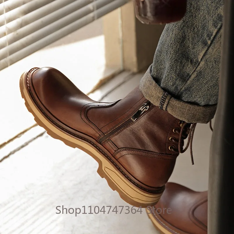 

Мужские ботинки челси из натуральной кожи с круглым носком, винтажные, для работы, активного отдыха и верховой езды, из воловьей кожи