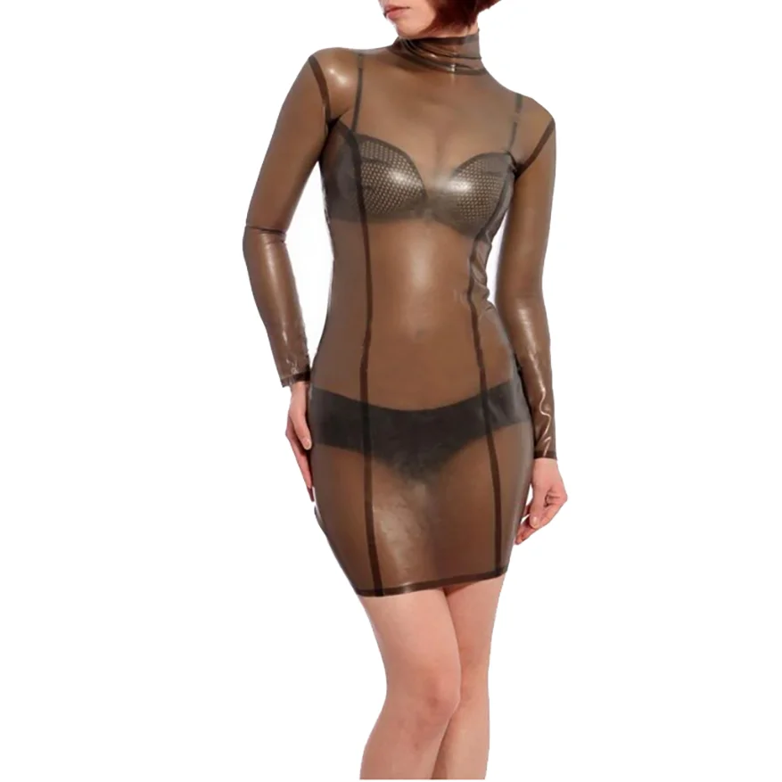 

Sexy Clear Black Tight Women Natural Latex Rubber Dress Costumes Handmade S-LD189
