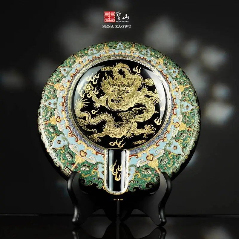 Holy Mountain Jingdezhen High-End Black Glaze Jade Gold And Silver Hand-Painted Enamel Dragon Pattern Ceramic Cigar Jar Ornament