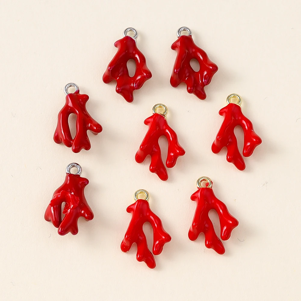 5 Stück Emaille rote Koralle Charms Perlen für Markendesign handgemachte Sterling Armband Ohrringe Halskette Anhänger Diy Schmuck Großhandel