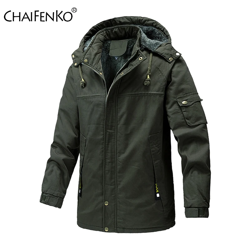 

Men Fleece Thicken Casual Coat Winter Comfortable Windproof Keep Warm Jacket New Fashion Detachable Hat Solid Hooded Men Parka