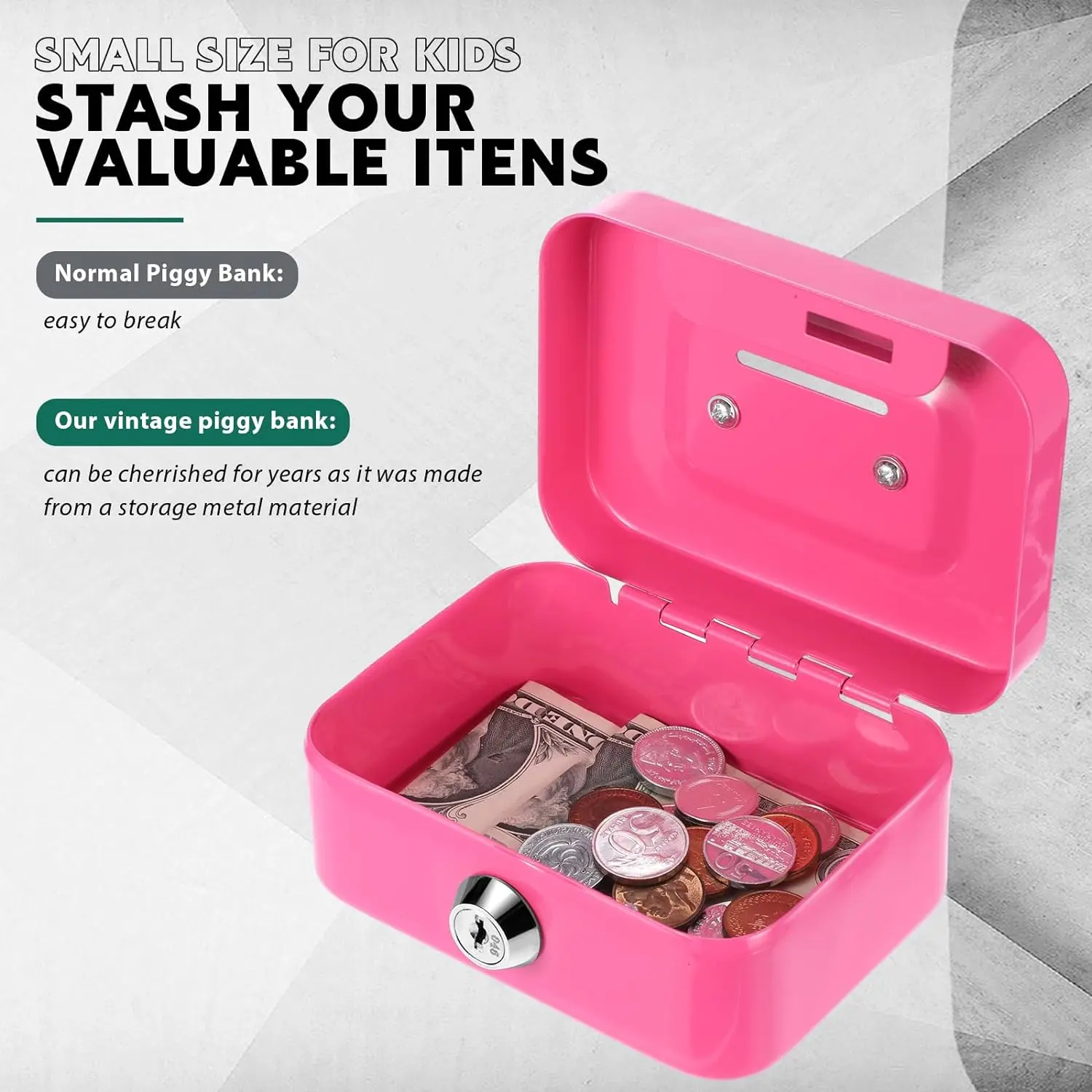 Imagem -04 - Mini Money Safe Box Key Money Holder Caixa de Armazenamento de Metal Small Security Lock Box com Chave Kids Portable Lockable Coin Boxes