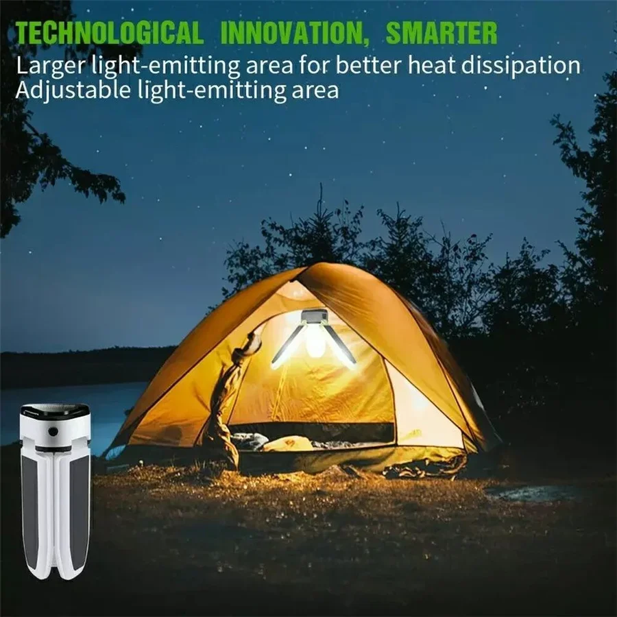 Outdoor Led Solar Tent Lamp Portable Foldable Work Light USB Rechargeable Emergency Night Market Lights Waterproof Camping Light