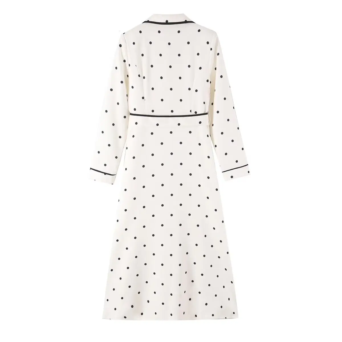 Women's Jacket 2026 Fall New Pajama-Style Long-Sleeve Loose Coat with Belt Bow Tie Polka Dots Elegant and Unique Jacket