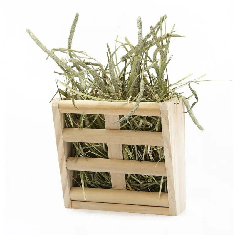 Pet wooden grass rack rabbit food bowl food box 2-in-1 grass rack rabbit guinea pig Chinchillas built