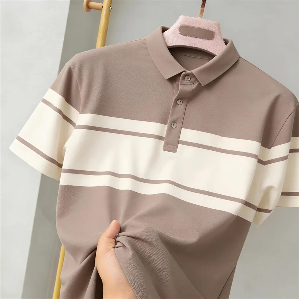 Sporty Color-blocked Striped Polo Shirt Breathable Loose Daily Casual Contrast Color Fashion Sport 3D Print Stripe Golf Polo - view 4