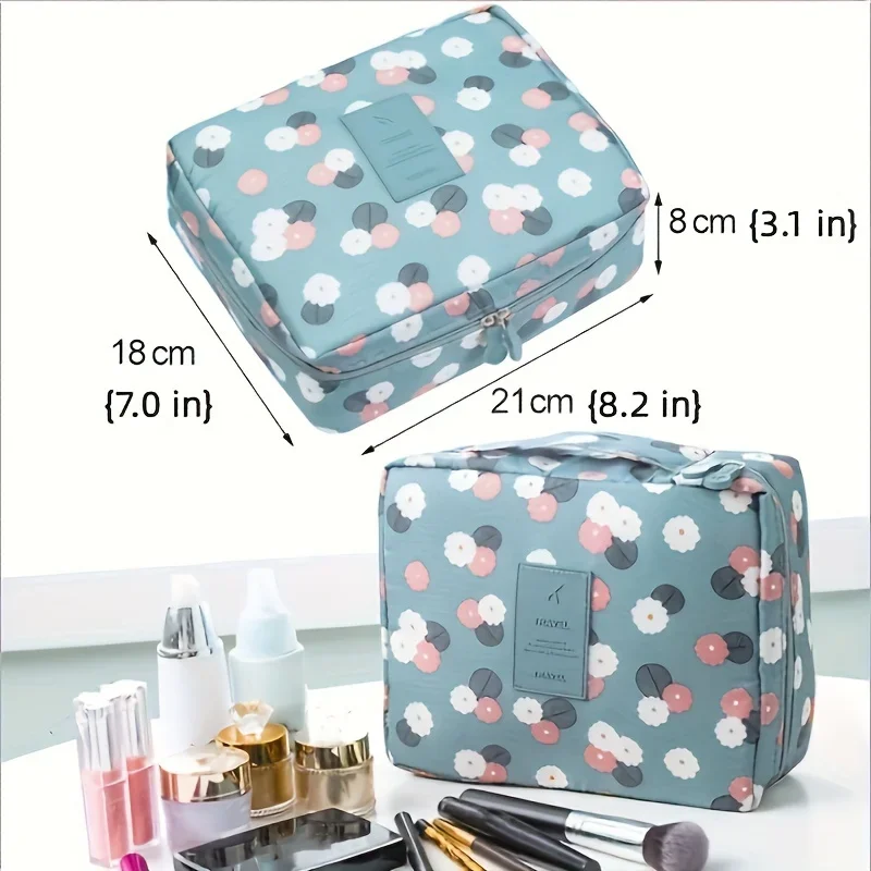 Floral Print Cosmetic Zipper Bag, Travel Storage Toiletry Wash Bag, Lightweight Makeup Bag