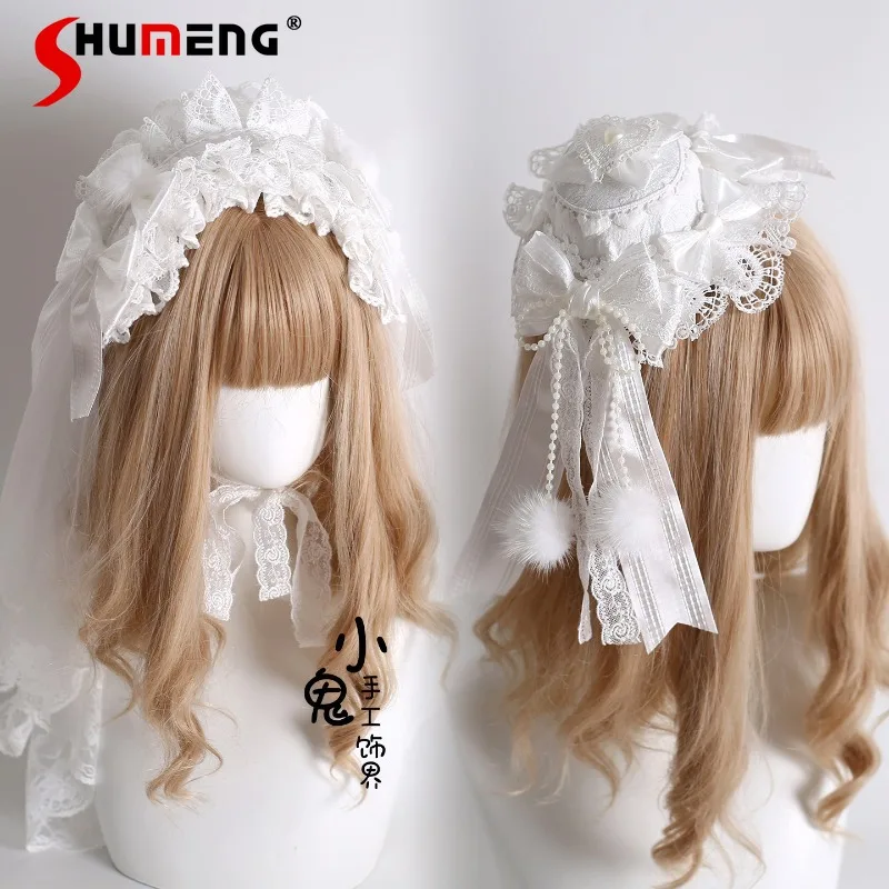 

Christmas Japanese Lolita White Color BNT Lace Headband Rojita Small Hat Flower Maru Rabbit Ear Hairdband KC Apparel Accessories