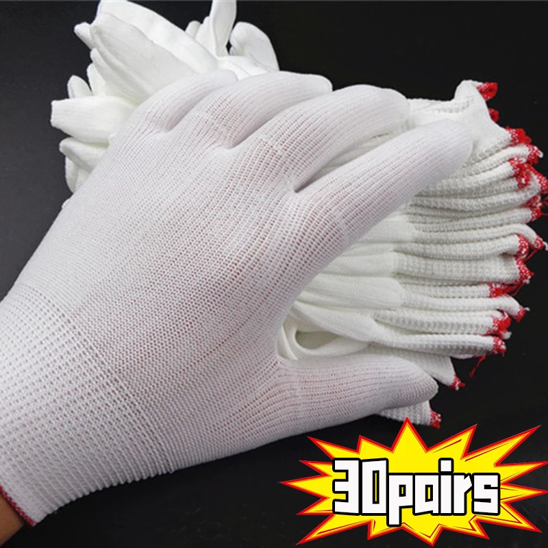 

1/30pairs Lampshade Cotton Non-slip And Wear-resistant Construction Site Work Gloves Encrypted White Labor Protection Gloves