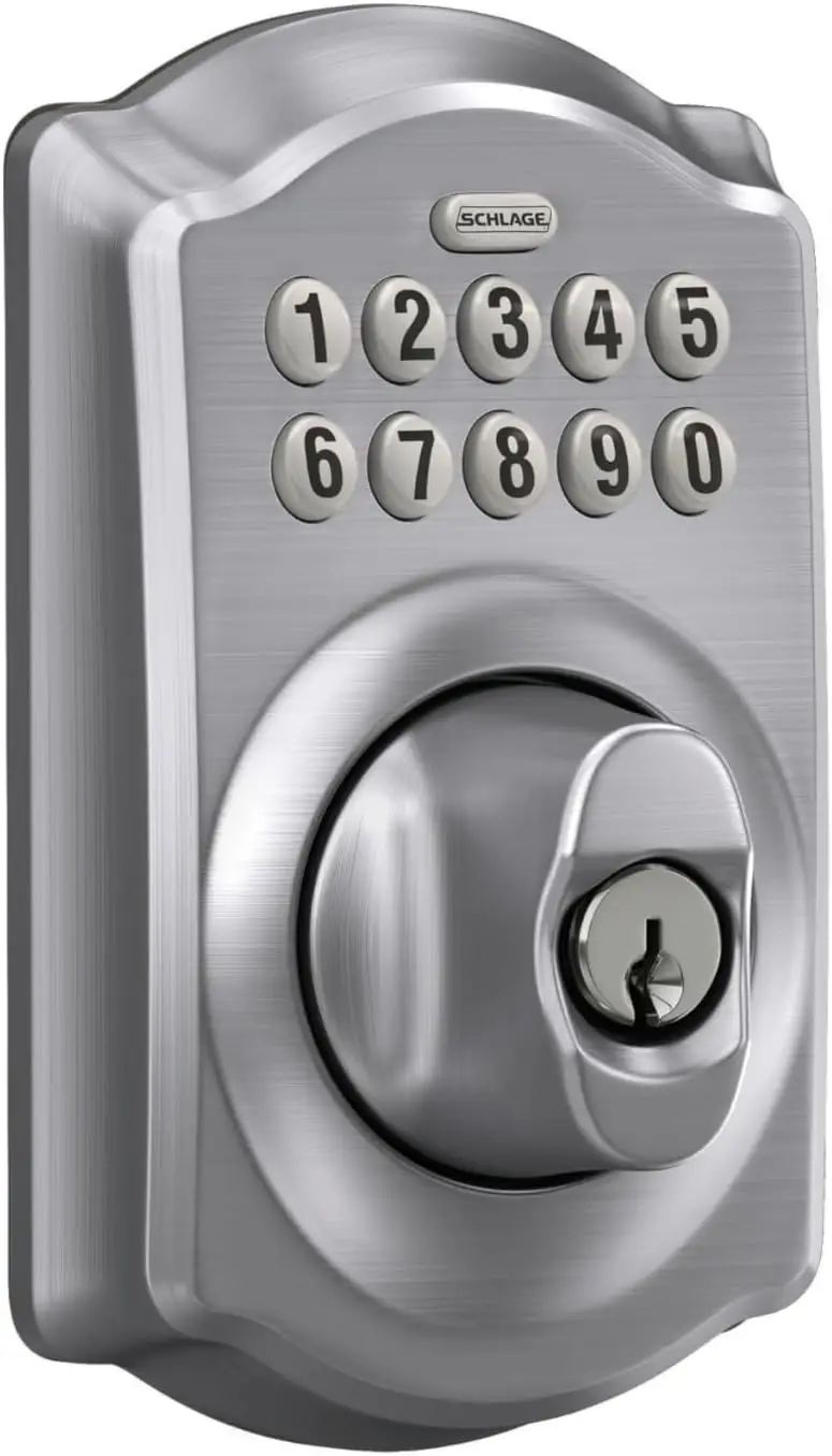 BE365 CAM 626 Camelot Keypad Deadbolt, Electronic Keyless Entry Lock, Satin Chrome