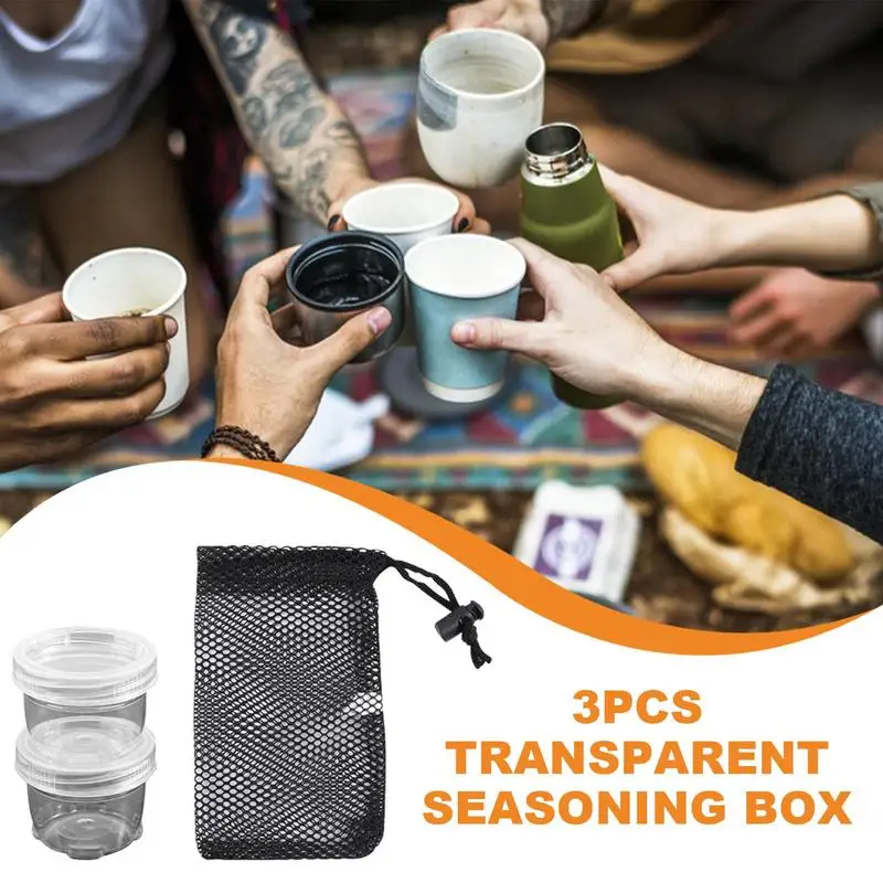 Portable Camping SpiceKit 3 Clear Seasoning Bottles SpiceContainer With Carrying Bag SpiceJar Travel Condiment Container Set