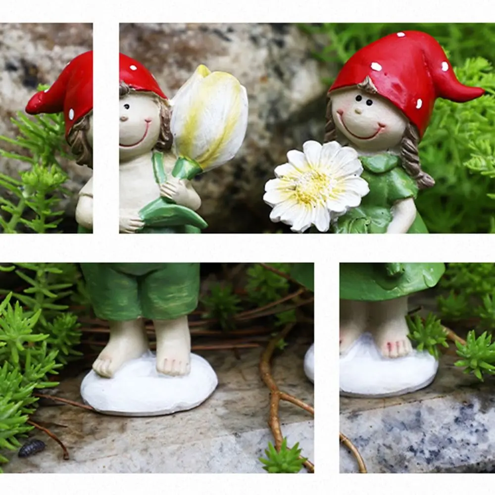 2pcs Desktop Ornament Resin Flower Fairy Statue Cartoon Handicraft Garden Sculpture Cute Funny Miniatures Figurine Balcony