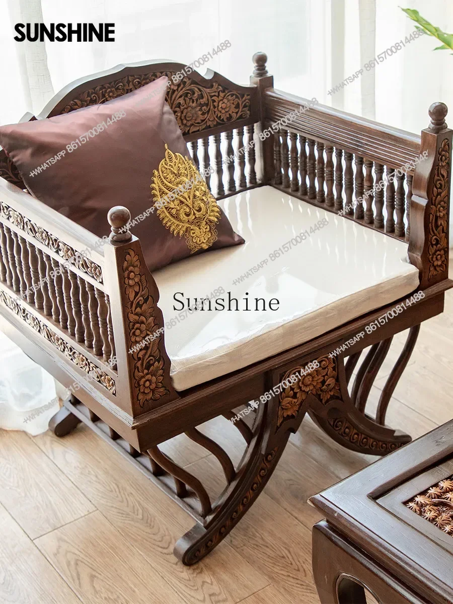 

Thai classical solid wood Arhat bed Thai living room antique teak carved sofaX