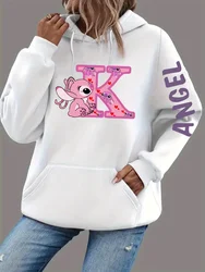 Kawaii Stitch 26 English Alphabet Hoodie Y2k Clothes Long Sleeve Cute Angel Hoodies Women Clothing Hoodie Women's Sweater Hoodie