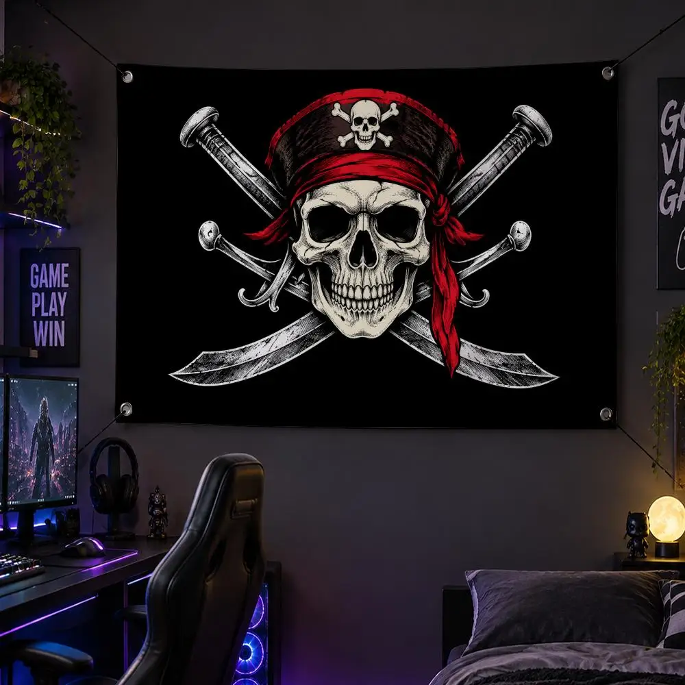 Pirate J-Jolly Roger Flags Banner Decor for Bedroom,Garden,Party,Club,Gaming Room,Garage Fan Gift