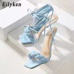 Eilyken 2024 New Summer Fashion Design Weave Sandals Women Transparent Strange High Heels Ladies Open Toe Shoes