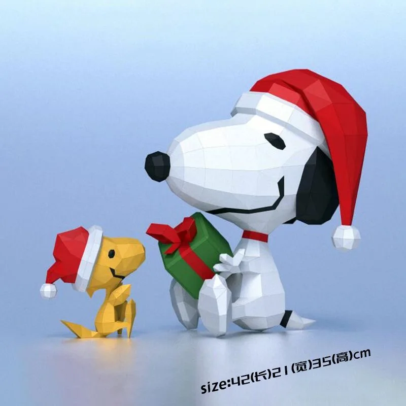 DIY 3D Paper Model Cartoon Christmas Snoopy Sculpture Kawaii Large Paper Model  Snoopy Statue Doll Xmas Gifts Christmas Decor