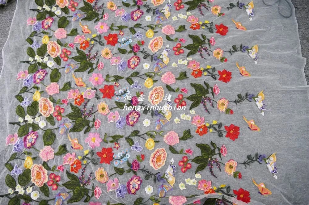 Soft gauze colorful flowers butterfly leaves embroidery lace cloth ethnic style clothing accessories