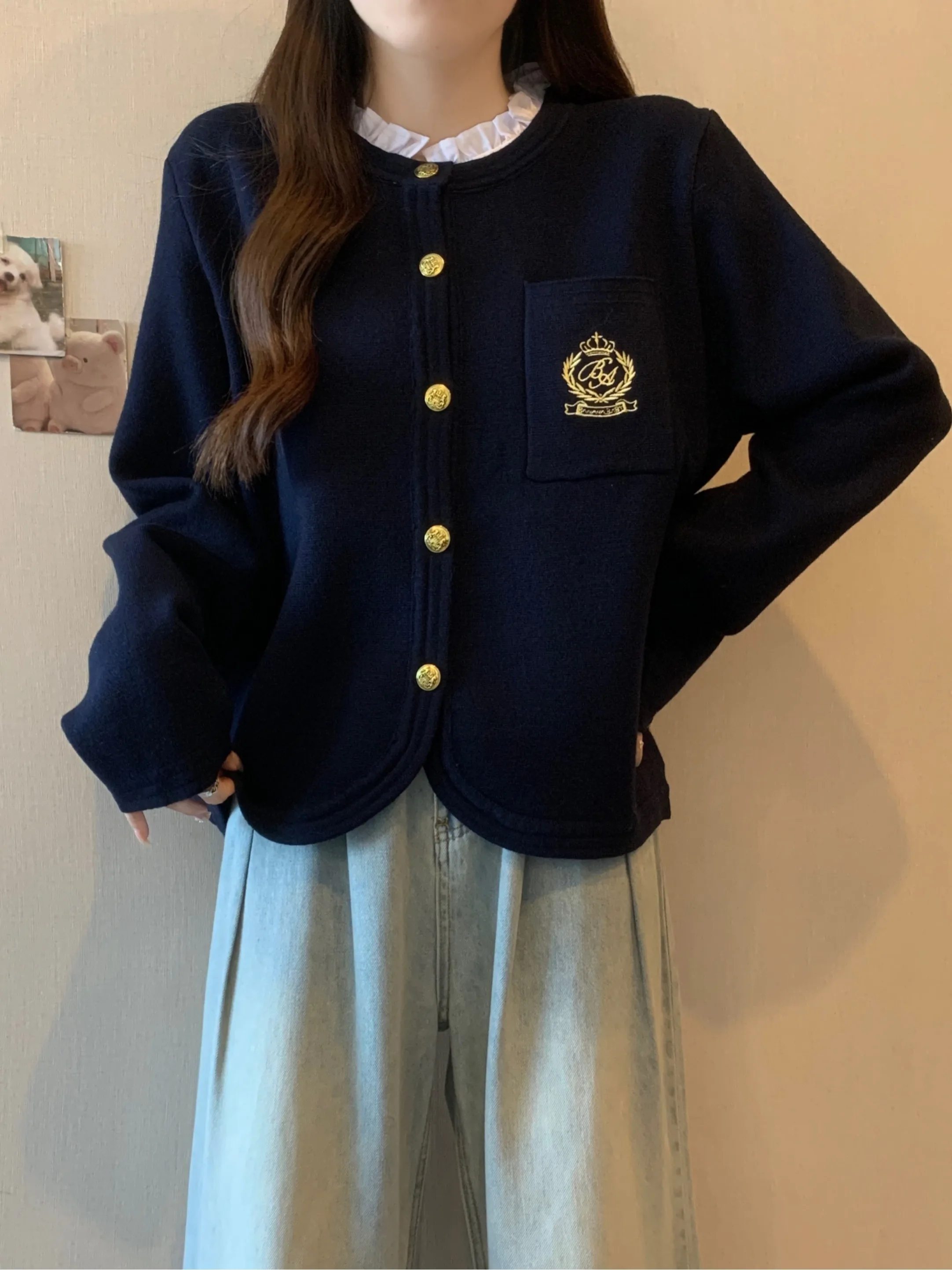 

plus Size Knitted Sweater Coat College Style Autumn Winter New Design Slimming Versatile Patchwork Knitwear Women's Fashion