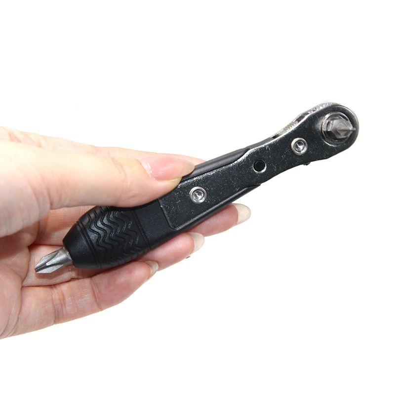 Double head 36 tooth black mini ratchet screwdriver forward reverse wrench cross shaped flat screw bits repair kit image 6